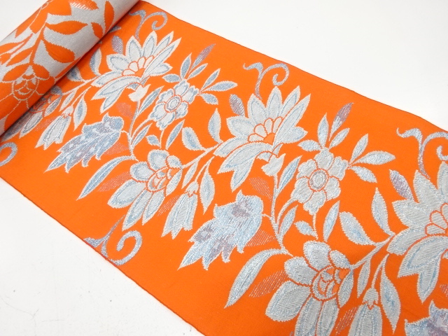 JAPANESE KIMONO / ANTIQUE BOLT FOR HASSUN OBI / WOVEN FLORAL ARABESQUE